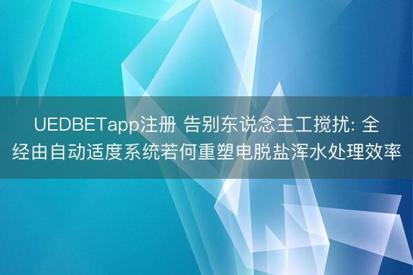 UEDBETapp注册 告别东说念主工搅扰: 全经由自动适度系统若何重塑电脱盐浑水处理效率