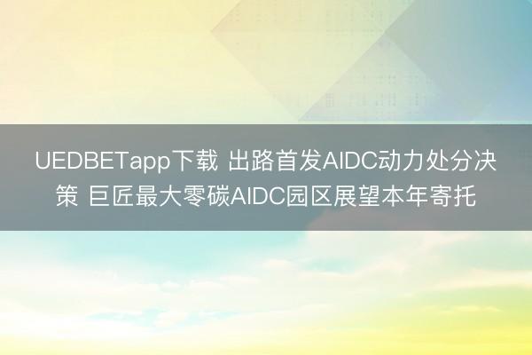 UEDBETapp下载 出路首发AIDC动力处分决策 巨匠最大零碳AIDC园区展望本年寄托