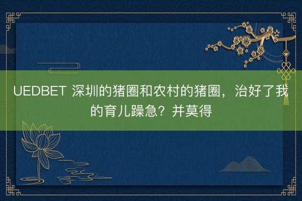 UEDBET 深圳的猪圈和农村的猪圈,治好了我的育儿躁急?并莫得